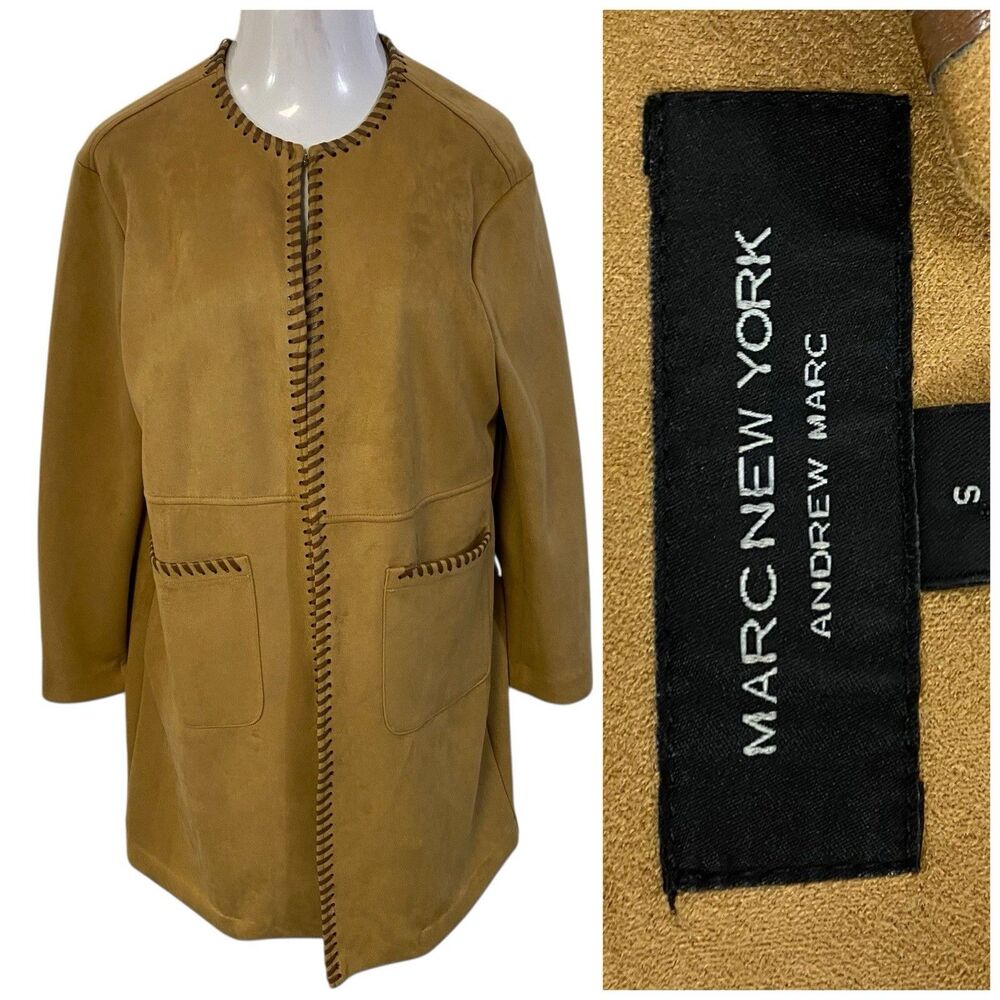 Marc New York Womens Small Jacket Faux Suede Tan Blazer Office Corpcore Career